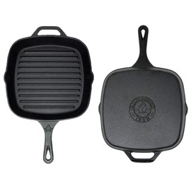 Backcountry Cast Iron 10" Medium Square Grill Pan (Pre-Seasoned for Non-Stick Like Surface, Cookware Range / Oven / Broiler / Grill Safe, Kitchen Skillet Restaurant Chef Quality)