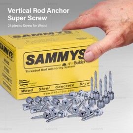 Sammys 8003957-25 Vertical Rod Anchor Super Screw with 1/4 in. Threaded Rod Fitting, 1/4 x 2'' Screw, for Wood (Pkg.=25) , Zinc