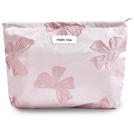 Sminra Makeup Bag Cosmetic bag Preppy Canvas Toiletry Bag for women Cute zipper pouch Organizer Travel accessories (Medium Pink Bow, Large)