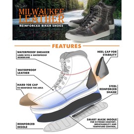 Milwaukee Leather MBM9152 Men's Black Leather High-Top Biker Riding Waterproof Shoes Reinforced w/Ankle Support - 11.5