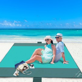 NHOWIN Beach Blanket Sand-Free Waterproof Super Large 210 cm x 200 cm Beach Mat with 3 Zip Pockets, Ultralight and Portable Picnic Blanket 0.36 kg for the Beach, Camping, Picnic, Excursions