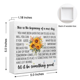 This Is The Beginning of A New Day Wooden Box Sign,Rustic Home Motivational Wood Block Sign,Inspirational Quote Wood Box Sign Desk Decor for Home Bedroom Office Shelf Table Wall