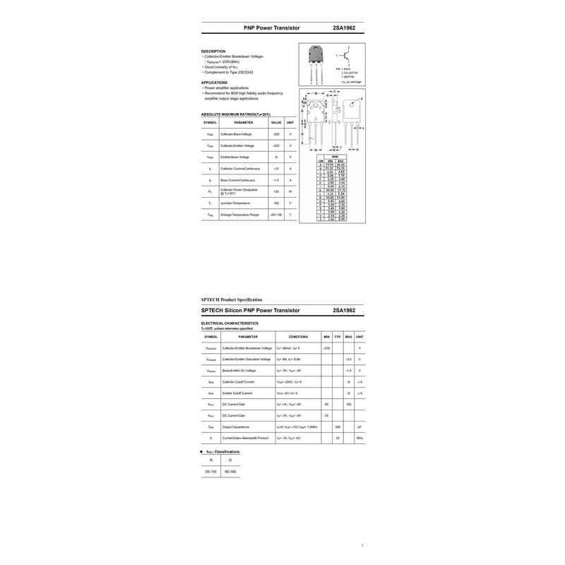 YEGAFE 1962 5242 (2 Pcs 2SA1962 + 2 Pcs 2SC5242)
