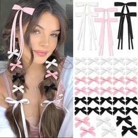 AOREAS 34PCS Pink Bow Hair Clips- Red Hair Ribbon Bowknot Tassel Claw Satin Mini Bowknot Hair Accessories Cute Hair Black Bow Barrettes Ribbon Hairpins for Women Girls