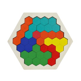 Wooden Blocks Puzzle Brain Teasers Toy Large Wooden Hexagon Puzzle for Kids Adults Tangram Brain Teaser Puzzles Geometry Logic IQ Games STEM Montessori Educational Gift for Kids (Cellular Rainbow)