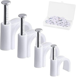 400pcs Cable Nail Clips, 4 Size (4/6/8/10mm) Durable Round Nails Cable Clips, Wire Tidy Clips Pins Cable Tacks for Ethernet, Electrical Cables, Wires, White