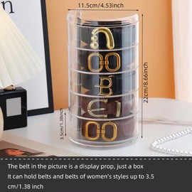 AIMALL Rotating Multi-Layer Belt Storage Box - Transparent Women’s Belt and Jewelry Organizer, Display Case for Necklaces and Bracelets, 4.53 x 8.66 Inches