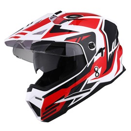 1Storm Youth Kids Dual Sport Dual Visor Motorcycle Motocross Off Road Full Face Helmet: HF802Youth Storm Red