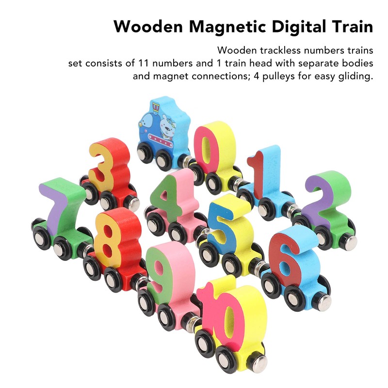 12pcs Wooden Magnetic Digital Train Cute Fun Early Education Trackless