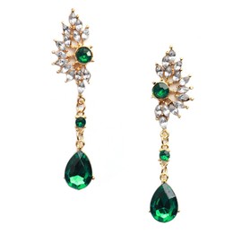 Zeshimb Teardrop Crystal Dangle Earring Rhinestone Chandelier Teardrop Earings Emerald Emerald Cluster Statement Earrings Diamond Wings Earrings Wedding Bridal Jewelry for Women