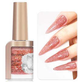 Bevimee Glitter Nail Polish Quick Dry, Hot Pink Shimmer Holographic Fingernail Polish Long Lasting Nails Iridescent Reflective Nail Lacquer Sparkle Color Nail Art for Beginner 12ML