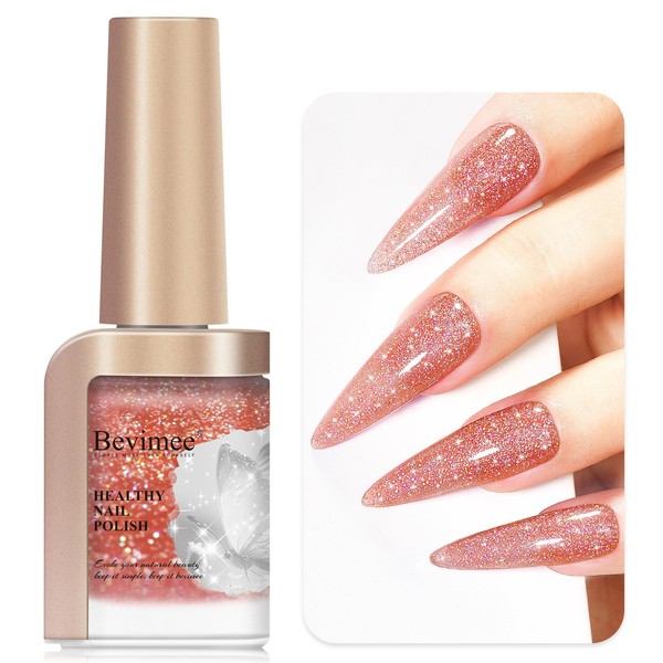 Bevimee Glitter Nail Polish Quick Dry, Hot Pink Shimmer Holographic