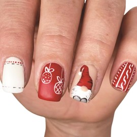 Christmas Santa Claus Press on Nails Matte Red Candy False Nails Xmas Short Square Fake Nails Gel Glue on Nails Christmas Curve Line Stick on Nails for New Years Gifts DIY 24 Pcs Merry Christmas