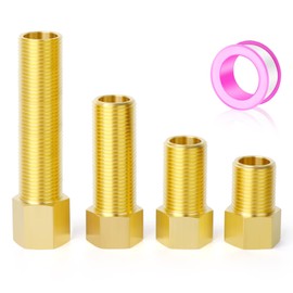 GASHER 4PCS Extension Brass Pipe Fitting, 1/2" Female to 1/2" Male Pipe Hex Bushing Adapter Converter Adapter, 40 mm/50 mm/70 mm/100 mm
