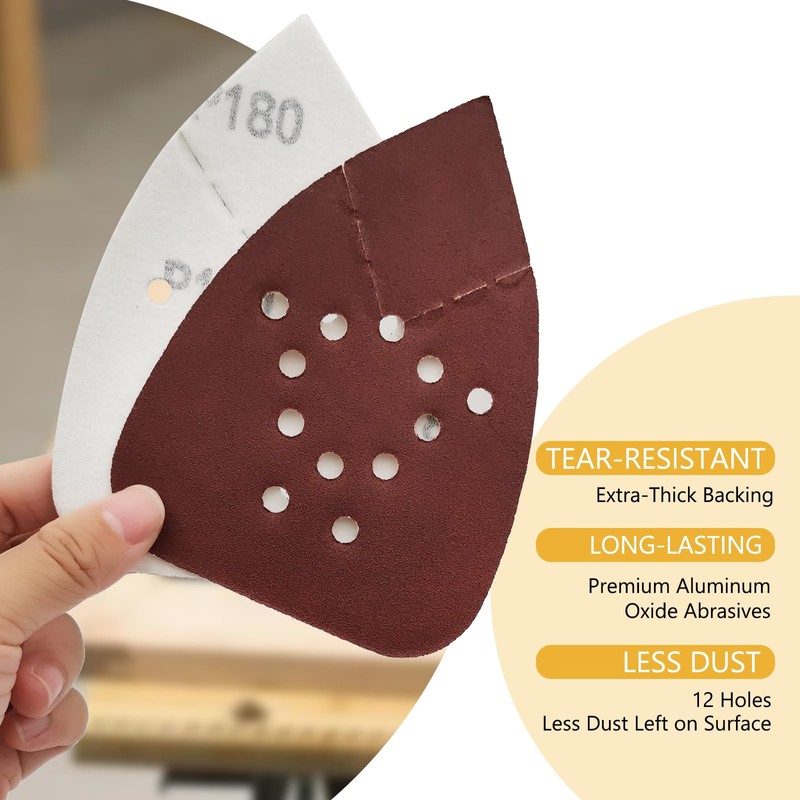Pack of 50 Sandpaper Triangle Sanders, 180 Grit 12-Hole Sanding