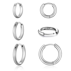 Titanium Hoop Earrings for Men and Women, G23 Titanium Hoop Earrings, Hypoallergenic, Small Folding Hoop Earrings, Cartilage Helix Ear Piercing, 8/10/12 mm, Titanium, No Gemstone