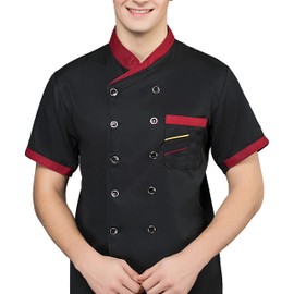 Malltohome Chef Short Sleeve Unisex Classic Double-Breasted Coat Jacket (Black, Medium)
