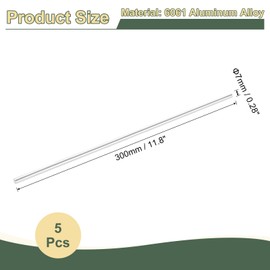 sourcing map 5Pcs 0.28"(7mm) Dia Round Aluminum Rods, 11.8"(300mm) Long 6061 Aluminum Round Rod Solid Lathe Bar Stock for Industry Construction DIY Crafts, Silver