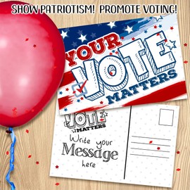 Vote Postcards Bulk - Your Vote Matters - Set of 100-4x6 Standard Size - US Flag Post Card - Great Election Supplies, Fun and Eye-Catching Design Send Postcards to Voters, Family and Friends