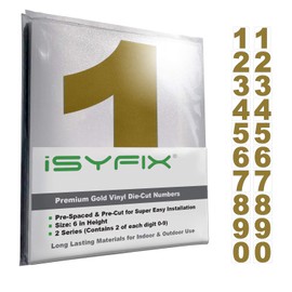 iSYFIX Gold Vinyl Numbers Stickers – 6 Inch Self Adhesive (2 Sets)- Premium Decal Die Cut and Pre-Spaced for Mailbox, Signs, Window, Door, Cars, Trucks, Homes, Address Numbers, Indoor or Outdoor