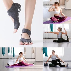 COMFORTIS Women's Yoga Socks, Pilates Socks, Set of 2, Non-Slip, Toeless, gray (light gray)