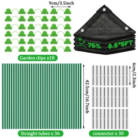 6.5 X 5FT 75% Garden Shade Cloth with Hoops, Plant Shade Cloth Garden Greenhouse Grow Tunnel for Heat Protection, Raised Bed Row Cover Black Netting Tarp for Outdoor Outside Patio Chicken Coops