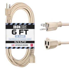 Iron Forge Cable Beige Outdoor Extension Cord 6 ft, 16/3 Weatherproof Light Brown Extension Cord 3 Prong for Indoor & Outdoor, 13 AMP SJTW Electrical Cable for Lights Decoration, Landscaping, Tools