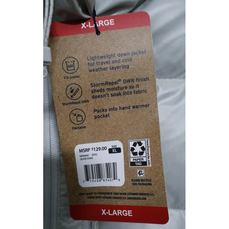 Eddie Bauer Womens Packable Down Lightweight Puffer Jacket, Silver, Sizes