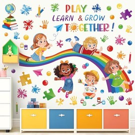 wondever Reading Corner Rainbow Wall Stickers Kids Inspirational Quotes Handprint Peel and Stick Wall Art Decals for Kids Room Reading Room Classroom