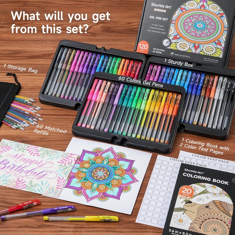 Shuttle Art Gel Pens, 120 Pack Gel Pen Set Packed