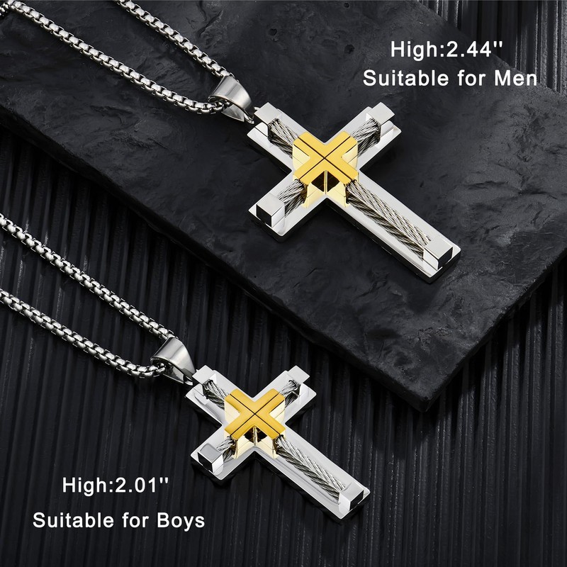 YL Men's Cross Necklace Stainless Steel Large Crucifix Pendant 20''