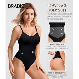 BRABIC Women's Backless Shapewear Bodysuit Tummy control Thong Seamless Body Shaper Sleeveless Compression Tanks Tops (Black, Medium)