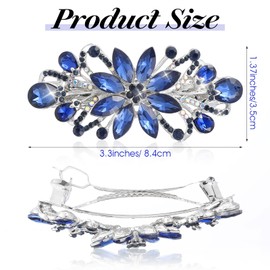 Dark Blue Rhinestone Hair Clips Flower Luxury Hair Jewelry Accessories, Fancy Hair Barrette Clip for Wedding and Women, Gorgeous Crystal Floral Hair Jewelry for Girls Mom Bridal