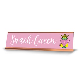 Snack Queen, Strawberry Gold Frame, Desk Sign (2x8“)