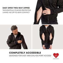 Inspired Comforts Dialysis Port Access Pullover Hoodie with Two Way Arm Zips (XL) Black