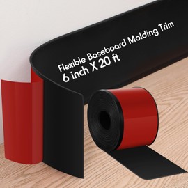 Frienda 6 Inch x 20 ft Flexible Baseboard Molding Trim Peel and Stick Vinyl Wall Base Cove Base Self Adhesive Rubber Vinyl Wall Base, Black