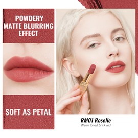 Oulac Matte Lipstick Velvet Lipstick, Long-Lasting, Smudge-Proof, Non-Transfer, Hydrating Formula with Rose Oil, Cruelty-Free RM01