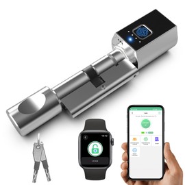 Eseesmart Türschloss Fingerabdruck, Smart Lock Fingerprint Türöffner with SchließZylinder 80mm (40/40), Türschloss Elektronisches Schloss mit Fingerabdruck Bluetooth APP 2 Schlüssel