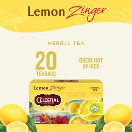 Celestial Seasonings Lemon Zinger Herbal Tea, Caffeine Free, 20 Tea Bags Box, (Pack of 6)
