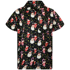 King Kameha Men's Short-Sleeved Funky Hawaiian Shirt with Front Pocket, Christmas Designs, Hawaii Print - s