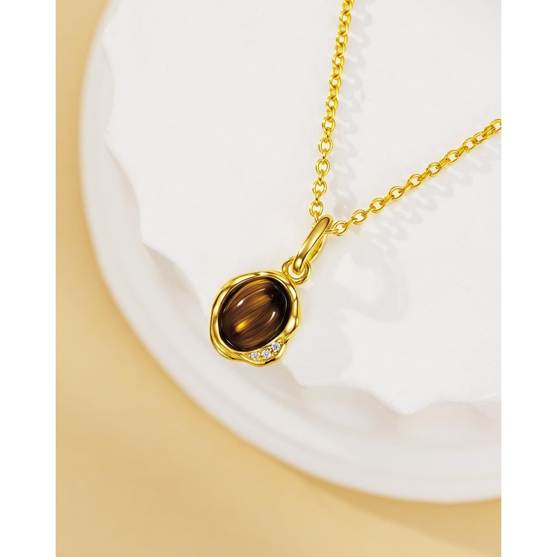 Tiger Eye Necklace for Women, 925 Sterling Silver Healing Pendant