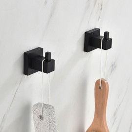 KIBI Cube Bathroom Towel Hook | 3-Pack Wall Mounted Robe Hooks | 2-inch Solid Brass Wall Hooks for Towels, Robes, and Accessories | Rust-Resistant Matte Black Finish (KBA1501)