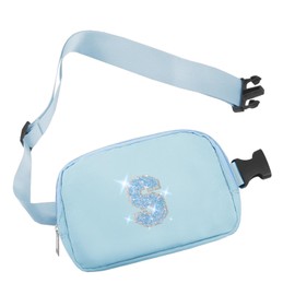 COSHAYSOO Initial Belt Bag Small Waist Fanny Pack Crossbody Purse Cross Body Pouch with Preppy Monogrammed Letter Patch for Teens Girlfriend, Cute Travel Easter Valentines Day Gift Blue (D)