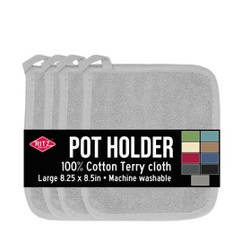 Ritz Terry Potholder & Hot Pad: Unparalleled Heat Resistant, Durable 100% Cotton – Ergonomically Designed for Optimal Grip – Easy-Care Machine Washable – Perfect for Your Kitchen – Titanium Gray, 4-Pk