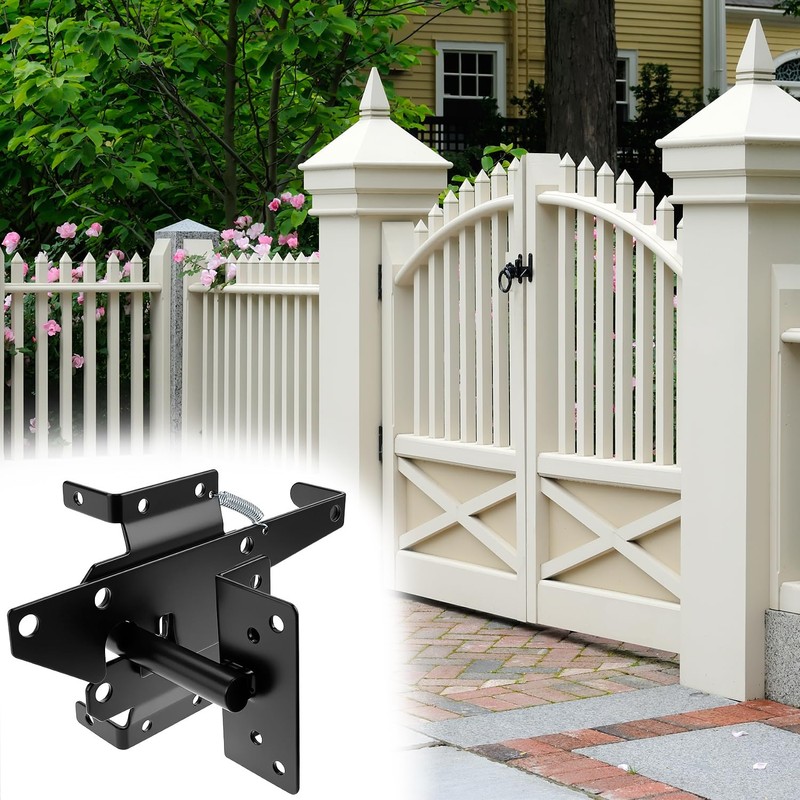 QWORK Heavy-Duty Self-Closing Gate Kit - 2 Sets, Hinges and