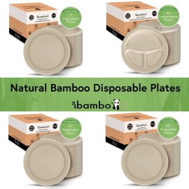 Ibambo Bamboo Disposable Paper Plates - Compostable Plate, PFAS Free