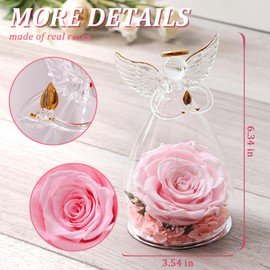 Mother Day Rose Gift in Angel Figurine Preserved Flower Forever Pink Rose Eternal Flowers Valentine Day Christmas Anniversary Birthday Gift for Grandma Mom Women Her Friends Kids