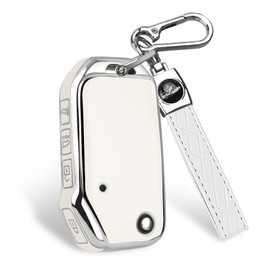 QBUC for KIA Key Fob Cover with keychian, Soft and Durable Key Cover TPU Car Key Holder Fit for Kia 2019-2023 Cerato Ceed Forte NIRO Sorento Seltos Soul Telluride 4 Buttons (S-WHITE)