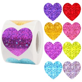 Anwyll Heart Stickers,500Pcs 1.5Inch Valentines Day Heart Stickers,Glitter Colored Heart Stickers,Heart Shaped Stickers for Kids Reward,Self-Adhesive Love Stickers for Envelope Seal Birthday Wedding