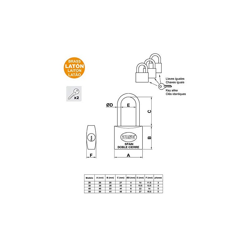 Amig - 4551 Long Arc Padlock with Keys Alike Model